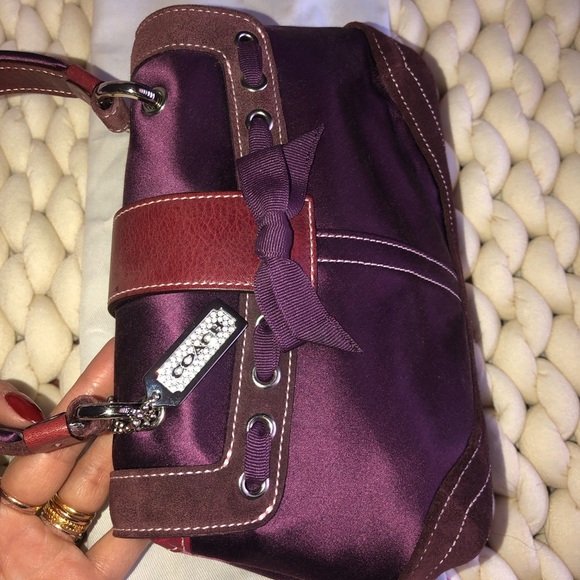 Coach Satin Mini Top Handle Leather Bag with Pave Crystals - Picture 7 of 10